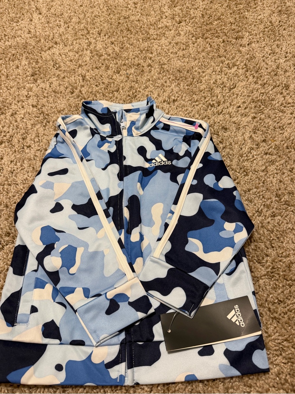adidas Kids Blue Camo Zip-Up Swim Rashguard
